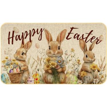 Imagem de Xumuyin Tapete de Páscoa Coelho Tapete de Porta Interior Exterior Antiderrapante Decoração de Férias para Casa de Fazenda Inverno Decoração de Casa 43 x 73 cm