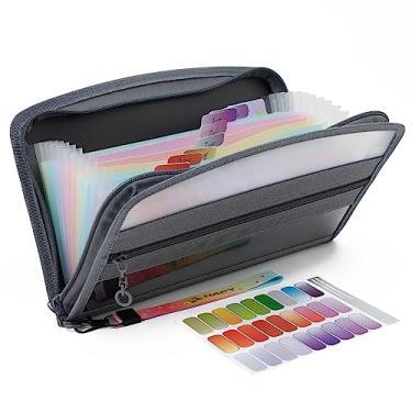 Imagem de NAFY Pequeno organizador de arquivos acordeão, tamanho cheque A5, 13 bolsos, organizador de recibos com zíper, carteira sanfonada sanfonada de 28 x 17 centímetros para cupom, recibo, contas, dinheiro