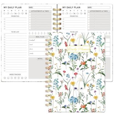 Imagem de Agenda diária sem data – 16,5 cm x 21,6 cm para fazer agendas em espiral para organizar tarefas e aumentar a produtividade, material escolar e de escritório perfeito para mulheres e homens, floral