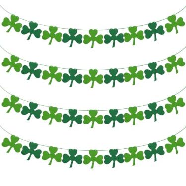 Imagem de MARFOREVER 4 peças faixa de trevo de feltro decorações do dia de São Patrício NÃO faça você mesmo trevo da sorte verde trevo guirlanda banners para festa irlandesa decorações do dia de São Patrício