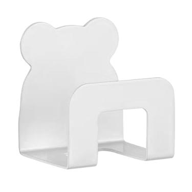 Imagem de 1 organizador de pia de cozinha de aço inoxidável – adesivo, suporte de esponja sem perfuração e escorredor, ganchos de armazenamento de parede para panos e acessórios, em forma de urso fofo, branco