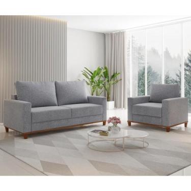 Imagem de Conjunto Estofado Living 3 Lugares + 1 Poltrona Napoles Linho Inox - C