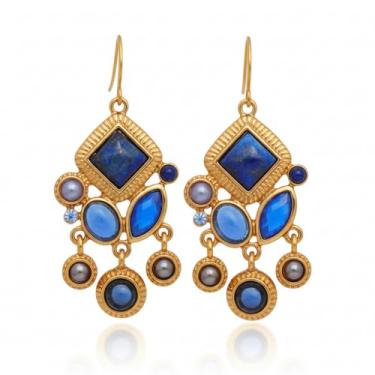 Imagem de Brincos femininos boêmios com pingente de gota de pedra multicolorida, tom dourado com turquesa, rosa coral, amarelo, vermelho, verde, roxo, estilo lustre, 5,5 cm x 2,5 cm, Large, Zinco, Sem pedra