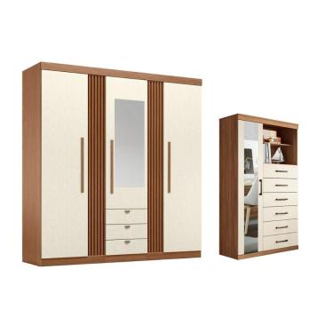 Imagem de Guarda Roupa 2 Peças (1guardaroupa+1cômoda) Qc248 Jatoba/areia - Santos Andirá