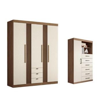 Imagem de Guarda Roupa 2 Peças (1guardaroupa+1cômoda) Qc263 Jatoba/areia - Santos Andirá