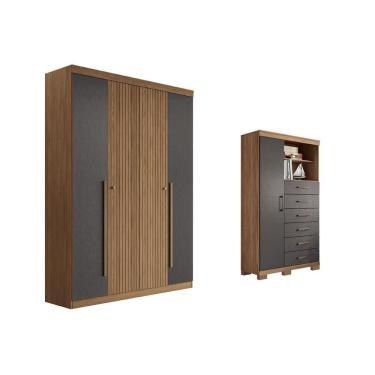Imagem de Guarda Roupa +cômoda 2 Peças Qc346 Jatobá/grafite - Santos Andirá