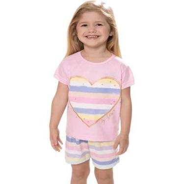 Imagem de Pijama Manga Curta Estampa Coração e Short Listras - Izitex-Feminino