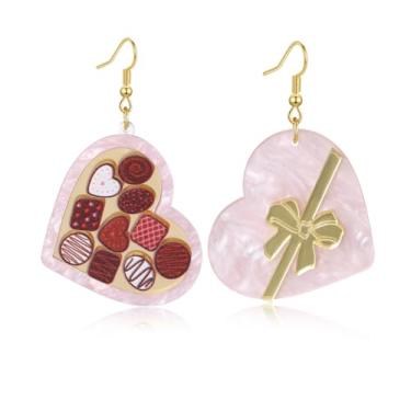 Imagem de Brincos femininos de Dia dos Namorados - Caixa de presente criativa de chocolate com coração vermelho, joias penduradas, acessórios de dia dos namorados, presentes, Regular size, Acrílico, Sem pedra