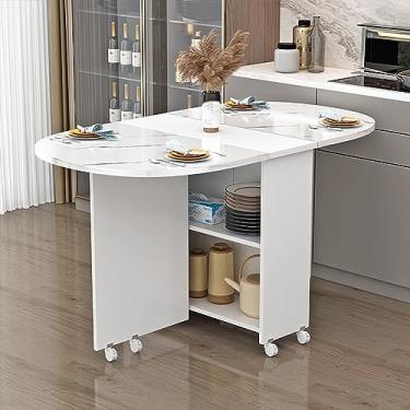 Imagem de Mesa de jantar dobrável, mesa de jantar de folhas caídas, mesa de jantar versátil com 6 rodas e 2 prateleiras de armazenamento, mesa de jantar dobrável para casa, cozinha, apartamento (cor: B)