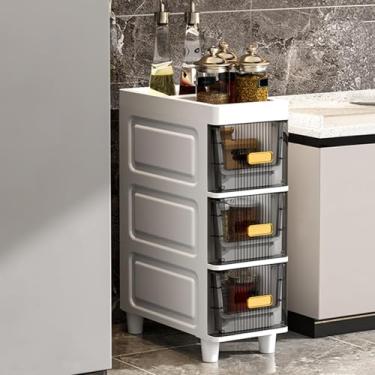 Imagem de LNGCLTEZ Armário de armazenamento skinny, pequeno armário de armazenamento de papel higiênico, gavetas para cozinha, canto de banheiro e espaço pequeno, 3 camadas, cinza