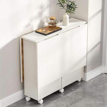 Imagem de ZXLPHA Mesa de jantar dobrável com suporte de armazenamento, mesa de cozinha extensível dobrável com polias universais, economiza espaço, dobrável em 3 formas