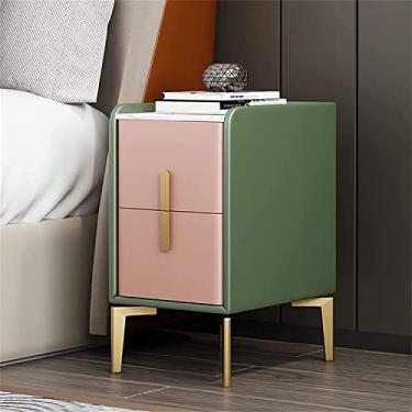 Imagem de Mesa de cabeceira de madeira preta, suporte para quarto, branco, moderno, mini armário de cabeceira com 2 gavetas, cinza, leve, luxuoso, ultra-estreito, couro italiano, armário de cabeceira 35 x 40 x