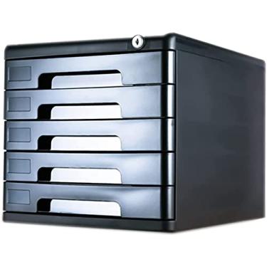 Imagem de Gavetas - Unidade de gaveta de armazenamento em camadas, armário de arquivo vertical pequeno bloqueável, caixa de armazenamento A4 para escritório (cor: cinza) (preto)