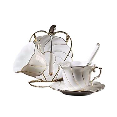 Imagem de Conjunto de chávenas de chá real com pires e suporte de metal conjunto de chá de porcelana branca de 227 g xícaras de café britânicas melhor presente conjunto de xícaras de café (2 peças)