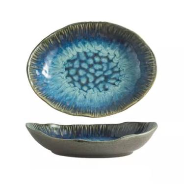 Imagem de Pratos de jantar de porcelana estilo japonês, prato de sobremesa de cerâmica, prato oval de curva moderna, pratos de salada de cerâmica, pratos de servir grandes para aperitivo, sobremesas, macarrão