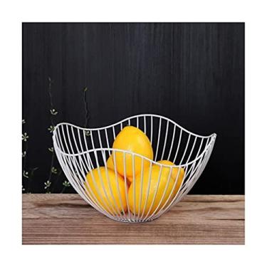 Imagem de Cesta de frutas tigela criativa cesta de frutas arame decorado cesta de armazenamento de metal preto tigela de exibição rack de frutas lanches de pão (cor: branco)