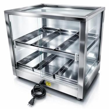 Imagem de Estufa Elétrica Aquecedora com 6 Bandejas, Vitrine Quadrada de Aço Inoxidável, 40x36x32 cm, Vidros Retos, Pés Emborrachados (220, Volts)