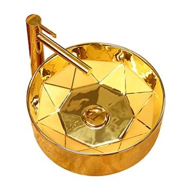 Imagem de Pia dourada, bacia de balcão de luxo de estilo europeu, bacia de arte de cerâmica é adequada para banheiro, hotel, casa, fácil de limpar, resistente a arranhões e rusoof A (A)