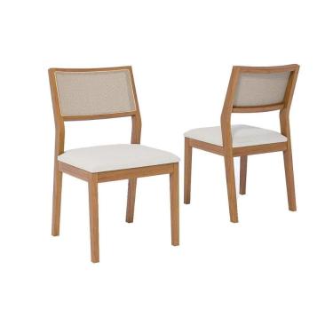 Imagem de Cadeiras Cozinha Oiti Kit 2 Un Carvalho/Linho Cru/Tela Cimol