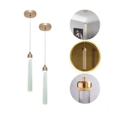 Imagem de Kit 2 Pendente Led 3 Cores Tubular Cristal Acrílico Nitrolux