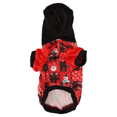 Imagem de Moletom com capuz para cachorro, pelúcia macia, respirável, elástico, casual, suéter para cães pequenos e médios, festa de feriado, roupa de inverno (S)