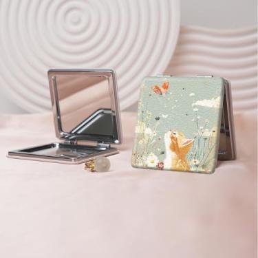 Imagem de Espelho de maquiagem portátil estilo anime de desenho animado, mini espelho de maquiagem portátil dobrável, espelho de contorno quadrado portátil, adequado para mulheres usarem em várias ocasiões