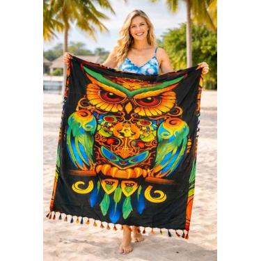 Imagem de Canga Retangular Poliéster Estampa Coruja Preto Cor:PretoTamanho:Unico