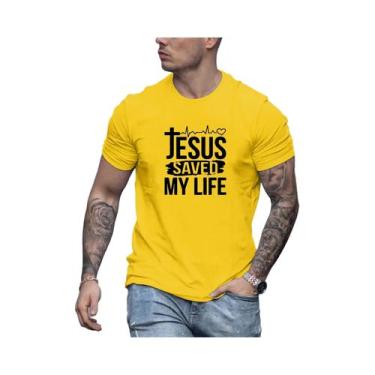 Imagem de Camiseta Masculina De Verão Em Algodão Casual Com Estampa JESUS SAVED 