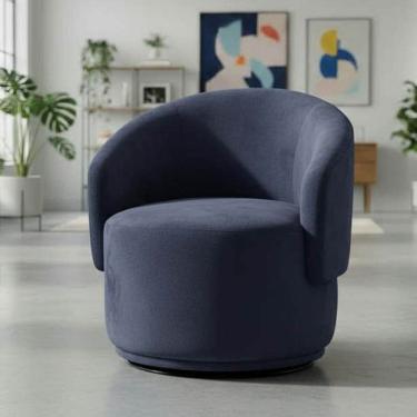 Imagem de Poltrona Decorativa Giratória Sala de Estar Recepção Suede Jasmine Azul Marinho