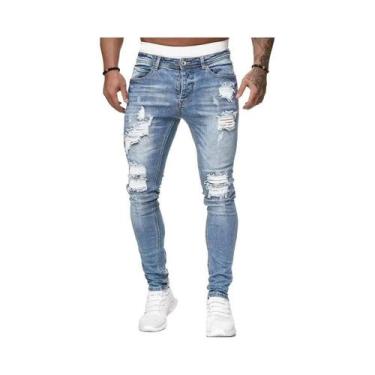 Imagem de Calça Jeans Skinny Masculina Vintage Lavada Rasgada Casual Slim Fit - 