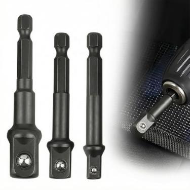 Imagem de Conjunto de 3 adaptadores de soquete quadrado, adaptador de soquete de 1/10.2 cm, 3/20.3 cm e 1/5.1 cm para furadeira, furadeira e chave sem fio - preto