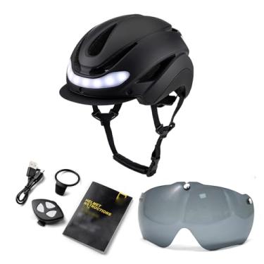Imagem de Luocute Capacete de Bicicleta Inteligente, Capacete de Ciclismo LED Com Luzes Traseiras Dianteiras Lente Antiembaçante de Alta Transparência Visor Solar Removível, Bateria Embutida (L 57-62CM)