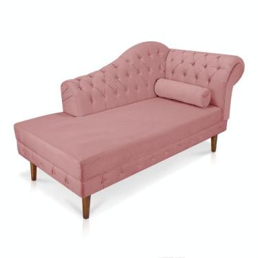 Imagem de Divã Recamier Capitonê Mônaco 165 cm Suede Rose Pés Chanfrado- D'Rossi
