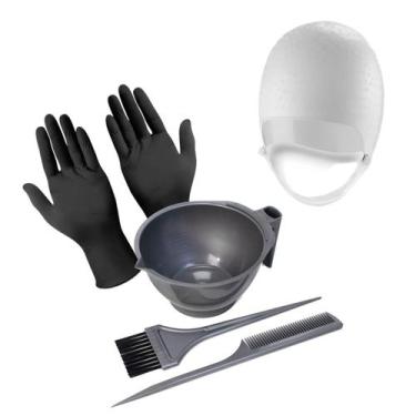 Imagem de Kit Tintura de Cabelo com Tigela Pincel e Pente + Touca Silicone de ti