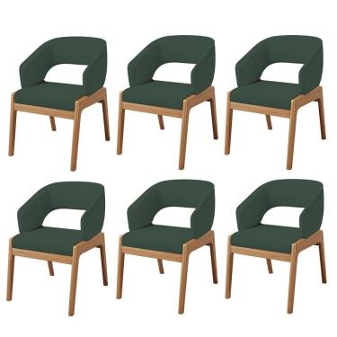 Imagem de Kit 06 Cadeiras De Jantar E Estar Living Estofada Lince L02 Linho Verde Musgo - Lyam Decor