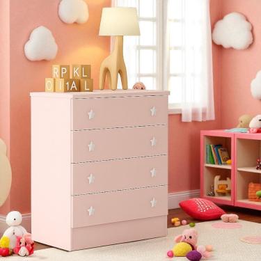 Imagem de Cômoda Infantil 4 Gavetas Espaçosa Branco com Puxadores Estrela – Organização para Quarto de Bebê e Criança