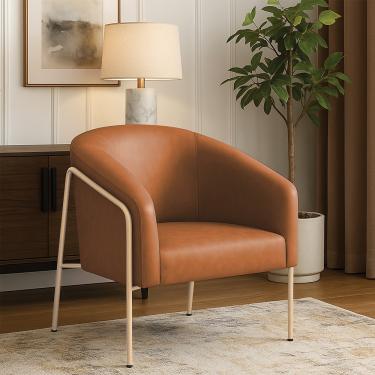 Imagem de Poltrona Sala Industrial Alta Champanhe Stella Sintético PU Whisky D03 - D'Rossi