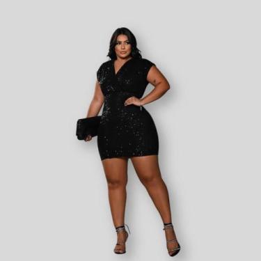 Imagem de Vestido Plus Size Feminino Paetê Festa Decote V 0675 - Bellucy Modas, 