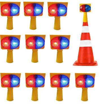 Imagem de Sinalizador Viario Solar Kit 10 Duas Cores Cone Alerta Transito Atençao Estrada Iluminaçao Acidente