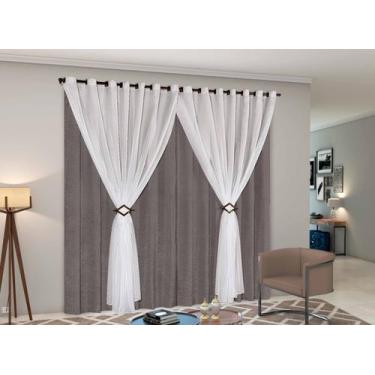 Imagem de Cortina Luxo Para Sala Quarto 4,00 X 2,50 Cetim com Voil - Angélica En