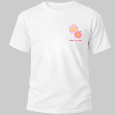 Imagem de Camiseta Lisa Estampada Flor 100 Camisa Algodão 30.1 Básica Branca - A
