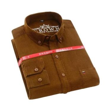 Imagem de Camisa De Corduroy Masculina plus Size 7XL 100% Algodão Manga Longa Ca