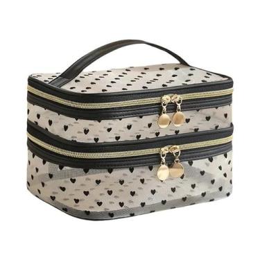 Imagem de Bolsa De Cosméticos De Viagem Em Malha Preta De Grande Capacidade Com 