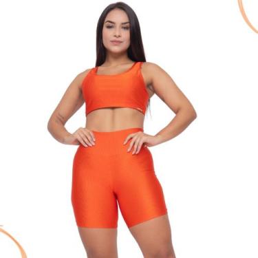 Imagem de Conjunto Top C/Bojo Removível+Short Canelado Fitness Feminino - C&M Fi