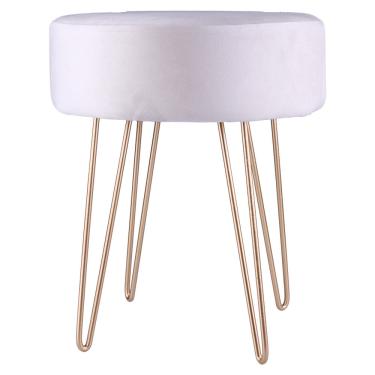 Imagem de Puff Redondo Pés em Metal Dourado Cazza 43cm Suede Bege