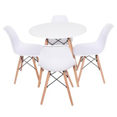 Imagem de Conjunto Mesa Redonda Eiffel 70cm Com 4 Cadeiras Eiffel Branca
