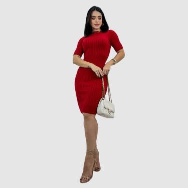 Imagem de Vestido Tricot Modal Feminino Curto Manga Curta Blogueira - Swiss Bout