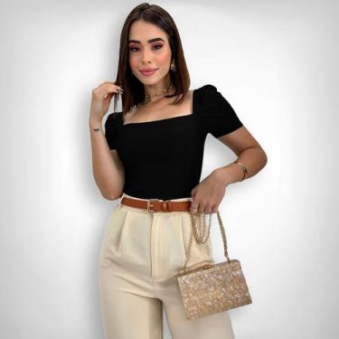 Imagem de Kit 3 Bodys Blusa Princesa Canoa Suplex Moda Blogueira - Swisz, Preto,