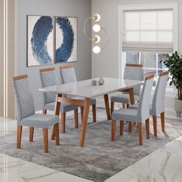 Imagem de Conjunto Sala de Jantar Mesa 154cm com Tampo de Vidro Onix e 6 Cadeiras Atlas Madetal - Mel/Nude/Cinza