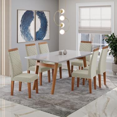 Imagem de Conjunto Sala de Jantar Mesa 154cm com Tampo de Vidro Onix e 6 Cadeiras Atlas Madetal - Mel/Nude/Bege